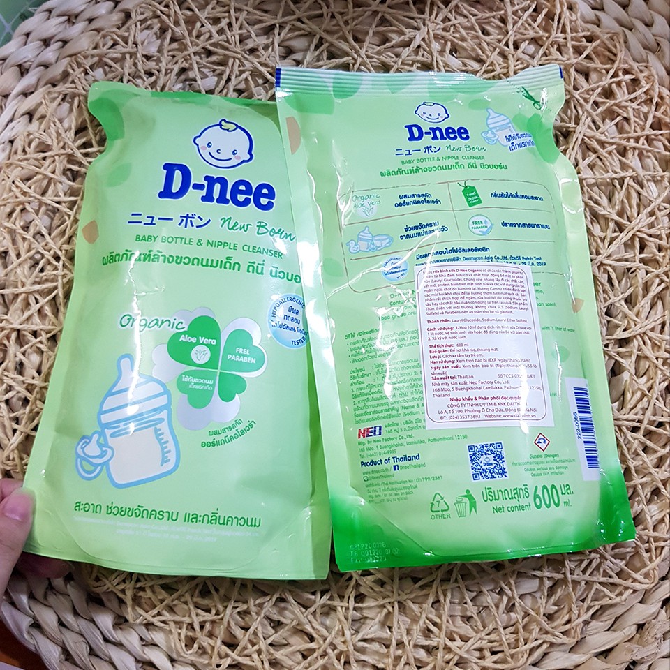 [D-nee Túi 600ml] Nước Rửa Bình Sữa Và Núm Ti Dnee Organic Dạng Túi 600ml - Thái Lan
