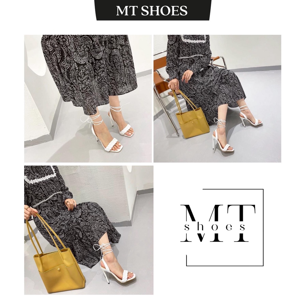 Sandal cột dây quai thắt gót nhọn cao 9f chất da dày dặn cao cấp kiểu dáng Hot Trend MT Shoes