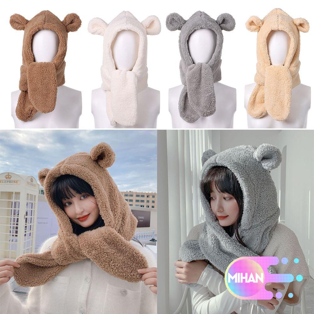 Mũ trùm đầu kiêm khăn che tai bằng lông giả nhiều màu sắc thời trang mùa đông cho nữ