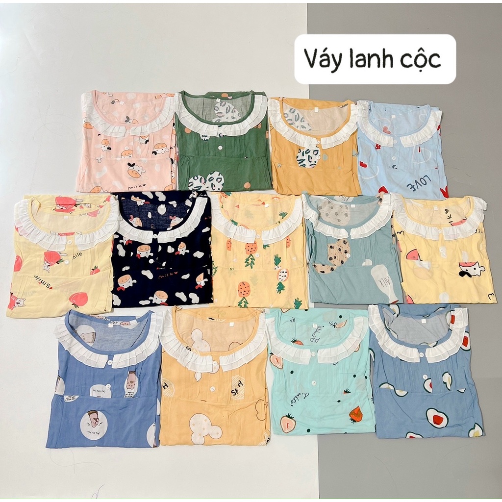 Váy lanh bầu cộc tay mặc nhà MÙA HÈ MỀM MÁT - (V16)