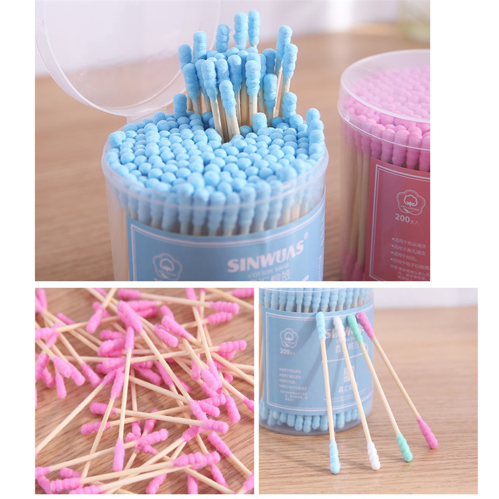 (Hàng Mới Về) Set 100 / 200 Tăm Bông Bằng Gỗ Tre Với Hộp Đựng Tiện Dụng | BigBuy360 - bigbuy360.vn