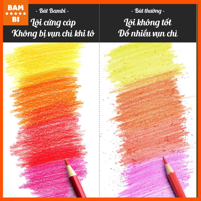 Bút chì màu gốc dầu cao cấp Bambi gỗ tự nhiên 24/36màu thích hợp cho vẽ chuyên nghiệp, thiết kế, phác họa