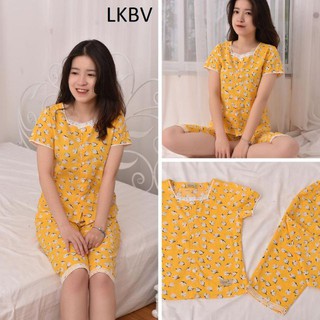 Bộ nữ quần lửng áo cộc khuy cổ chữ u chất thô mềm cao cấp 4size 4 màu