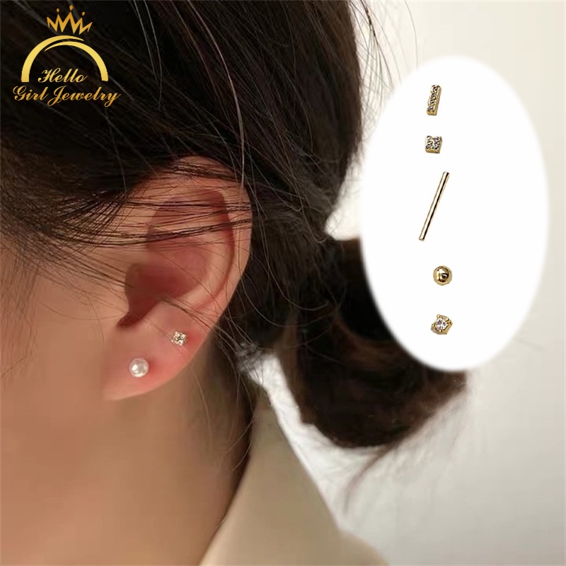 Bộ 5 bông tai mạ bạc 925 đính đá zircon phong cách giáng sinh
