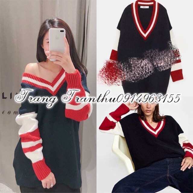 #zara ÁO LEN CỔ V