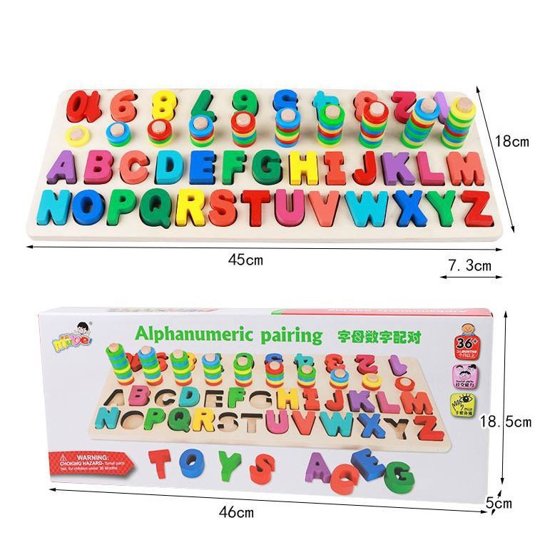 Giáo cụ Montessori - Bộ Thả Cọc 4 Dòng Học Đếm Và Ghép Chữ Cái Tiếng Anh