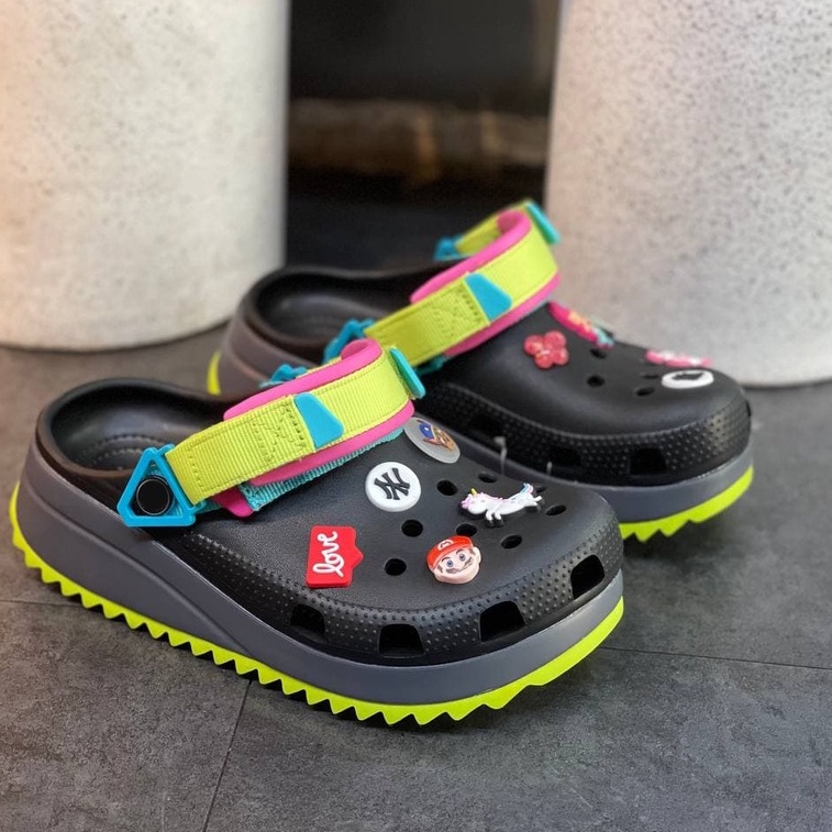 Dép Cross Hiker Clog nam nữ unisex phối quai vải đế cao – Tặng 10 Jitbitz dễ thương - Sấu vui vẻ Official