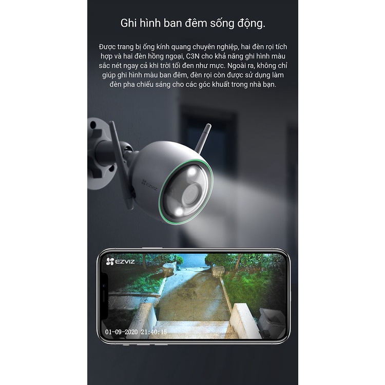 Camera wifi ngoài trời chống nước IPX7 Ezviz C3N FullHD 2MPX quay đêm có màu đàm thoại 2 chiều - Bảo hành 24 tháng