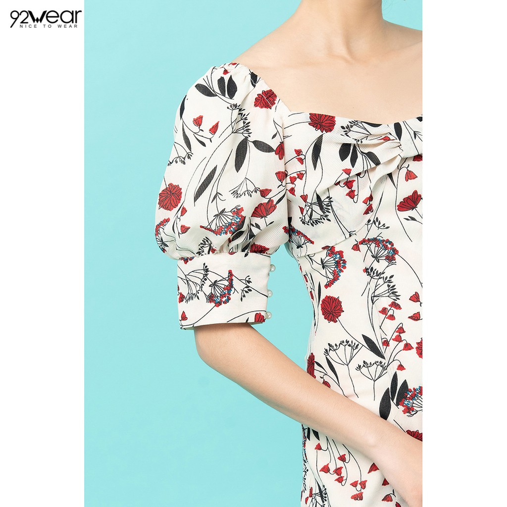 Đầm váy nữ dự tiệc 92WEAR 2 màu, dáng dài cổ vuông nơ ngực DDW1069 | BigBuy360 - bigbuy360.vn