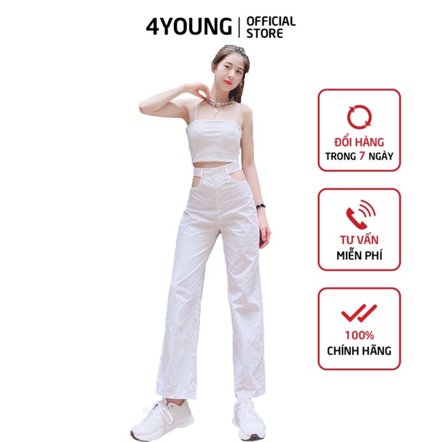 Set trang phục quần ống suông khoét eo mix áo thun 2 dây croptop 4YOUNG FASHION ST35