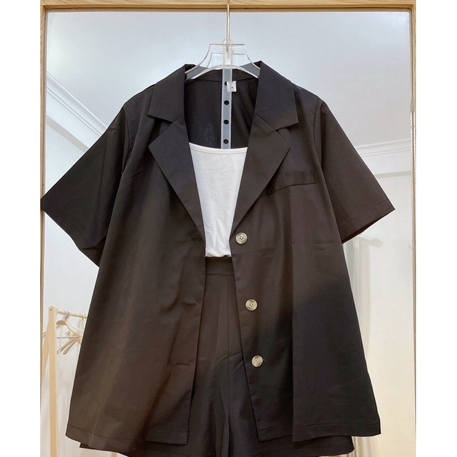 Set blazer vest cộc tay vải trơn thiết kế thanh lịch, trẻ trung