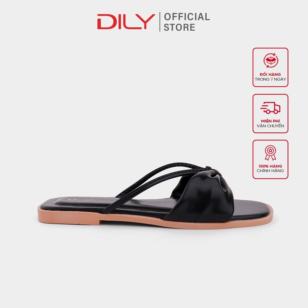 Dép bệt nữ mũi vuông thời trang quai ngang thắt nơ êm chân DILY cao 1cm_ AA0320