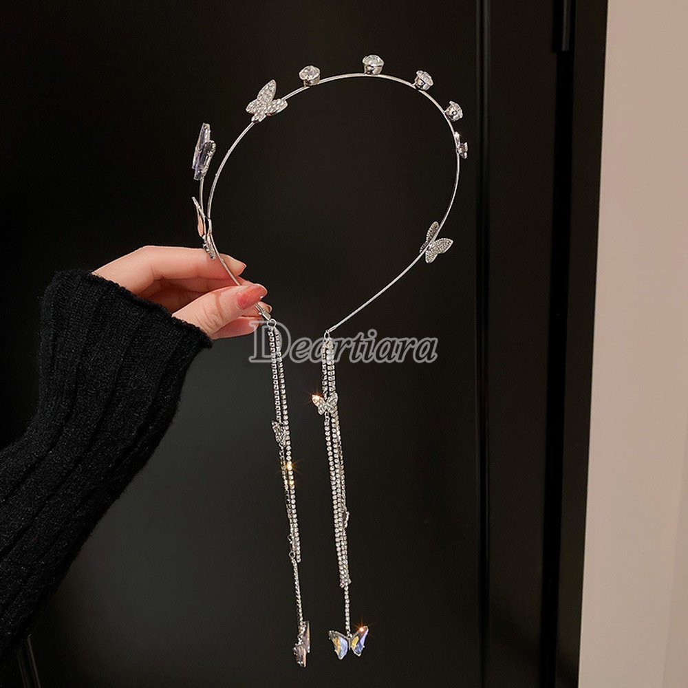 Băng Đô Cài Tóc Hình Bướm Đính Đá Phối Tua Rua Thời Trang Ngọt Ngào