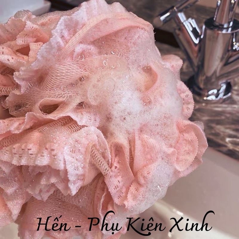 Bông tắm cao cấp cỡ lớn phối viền ren hoa tạo bọt nhiều màu sắc xinh xắn hàng Quảng Châu