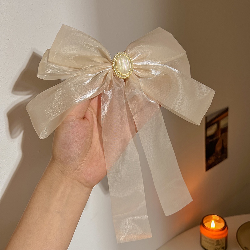 Dây Cột Tóc Hình Nơ Đính Ngọc Trai Thời Trang Hàn Quốc