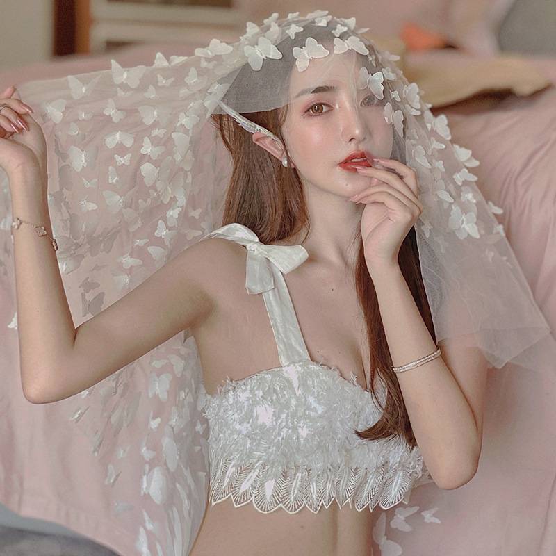 Three-piece women's white swimsuit Korean style princess lace bikini fairy split swimwear