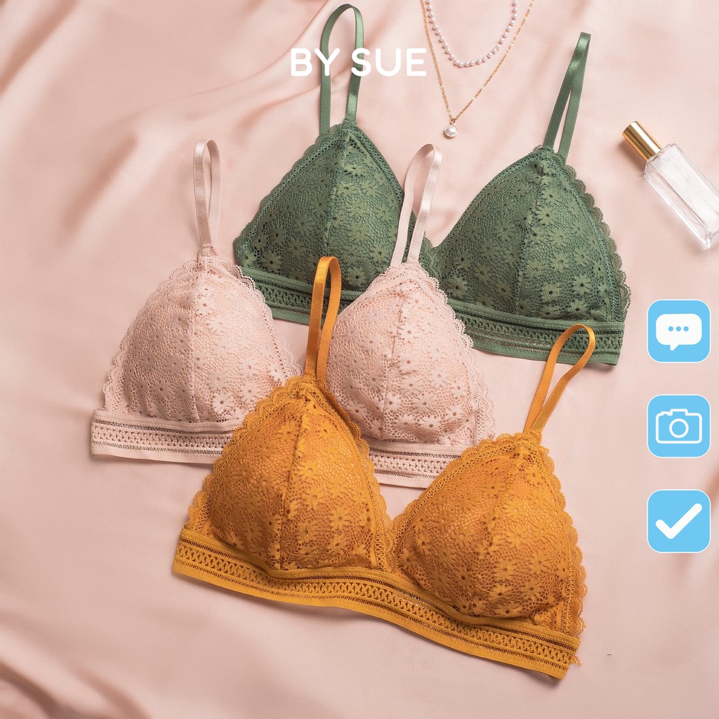 Áo bra ren hoa cúc BY SUE mút mỏng có móc cài siêu thoải mái - AB01
