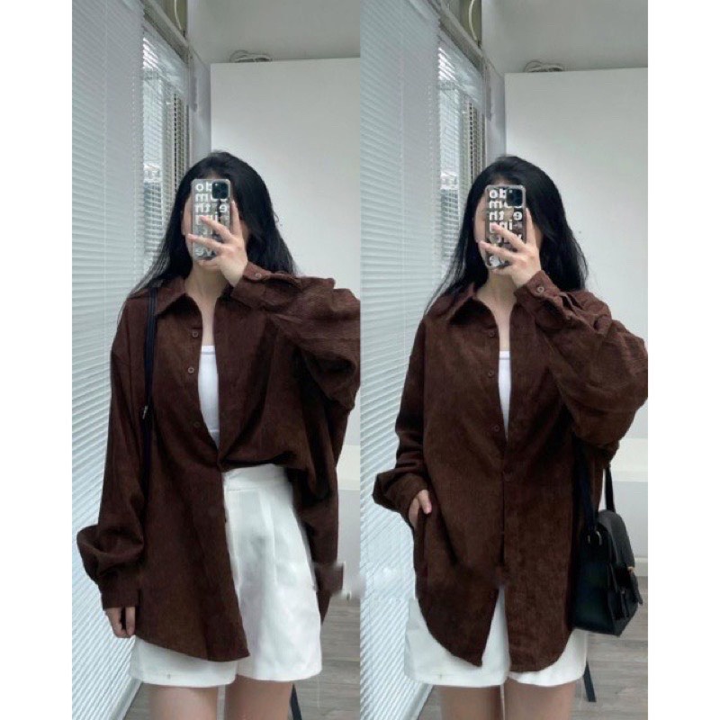 Áo sơ mi nhung tăm nữ form rộng siêu hot