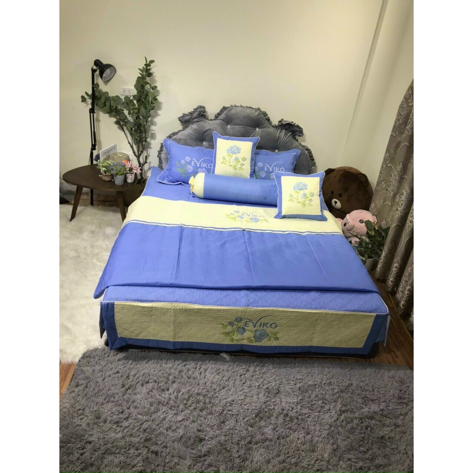 Set chăn ga gối satin 7 món thêu cực đẹp dùng phòng cưới,làm quà tặng biếu sang trọng có kèm túi