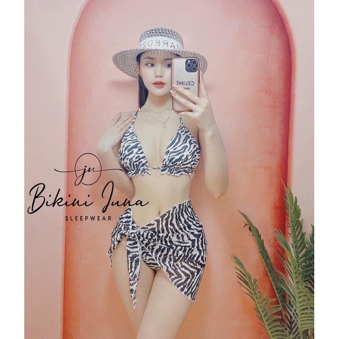 Set bikini sọc ngựa vằn 3 món kèm ảnh thật siêu nét