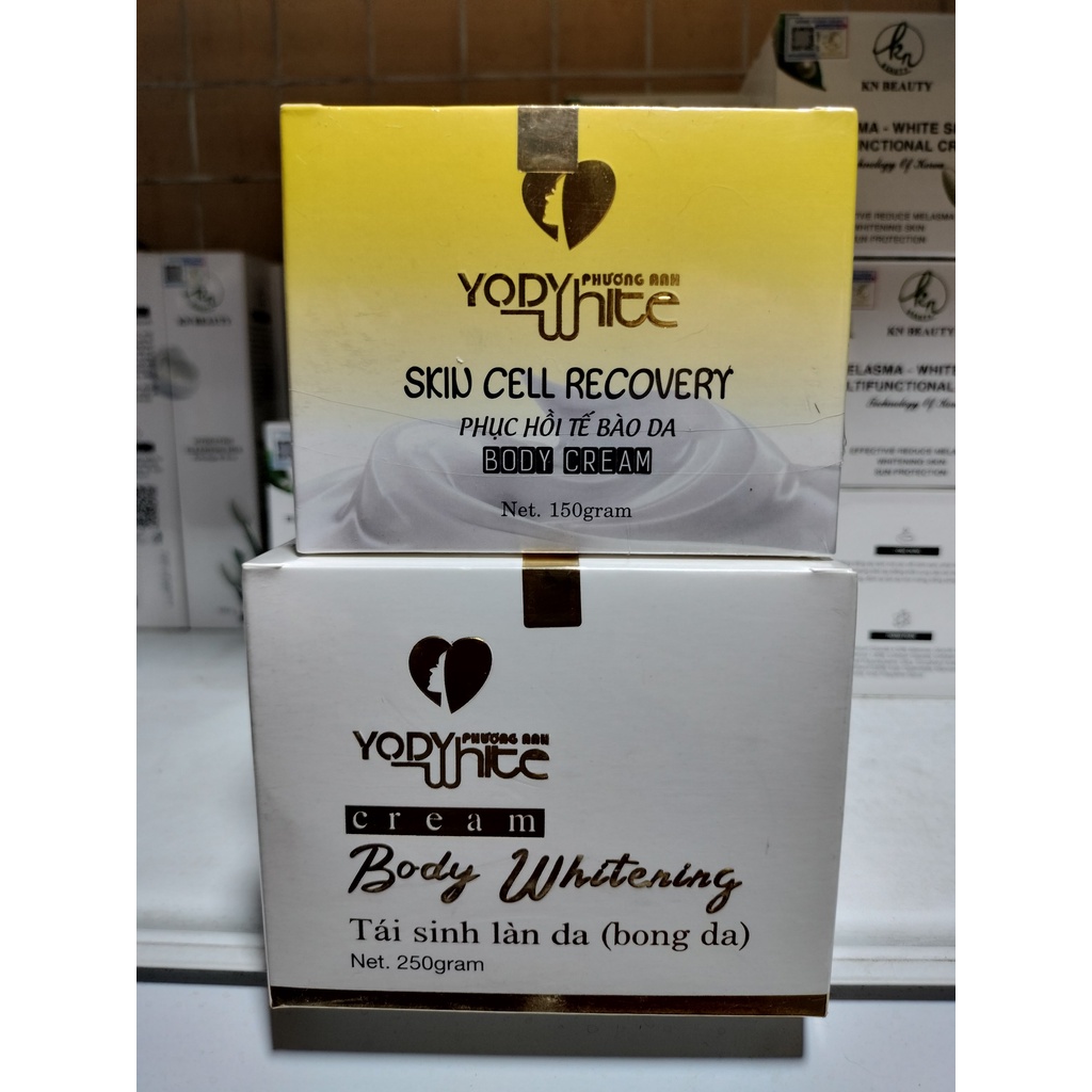 Bộ kem Body bong da và Body Phục hồi YODY WHITE Phương Anh 150gr - Kem body dưỡng thể cải thiện tông da