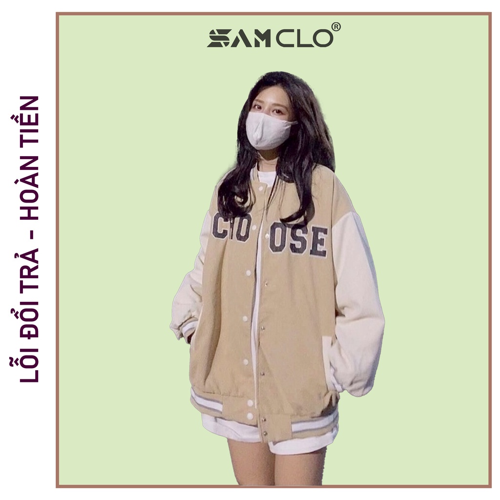 Áo khoác NHUNG BOMBER BÓNG CHÀY CÀI NÚT freesize SAM CLO form rộng nam nữ unisex mặc cặp - couple chữ CHOOSE
