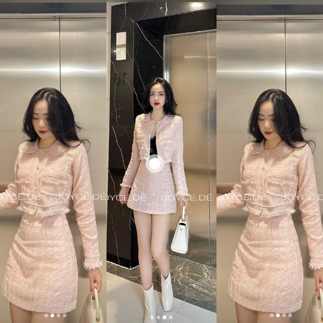 Set dạ tweed, set dạ 2 món áo khoác phối chân váy chữ A- December Fashion