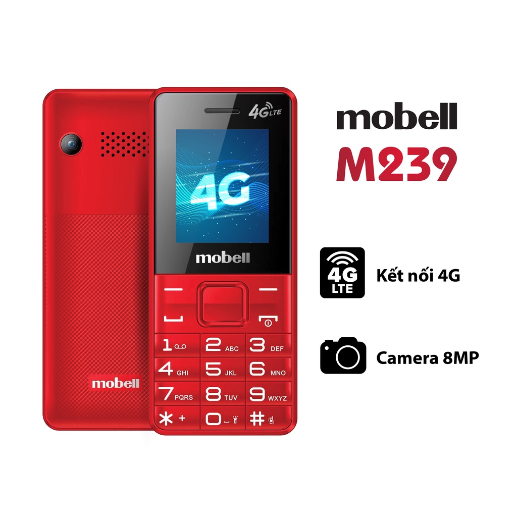 Điện Thoại Mobell M239 Chính Hãng 2 SIM 4G Hỗ Trợ Mở Rộng Bộ Nhớ 64Gb Bảo 12 Tháng