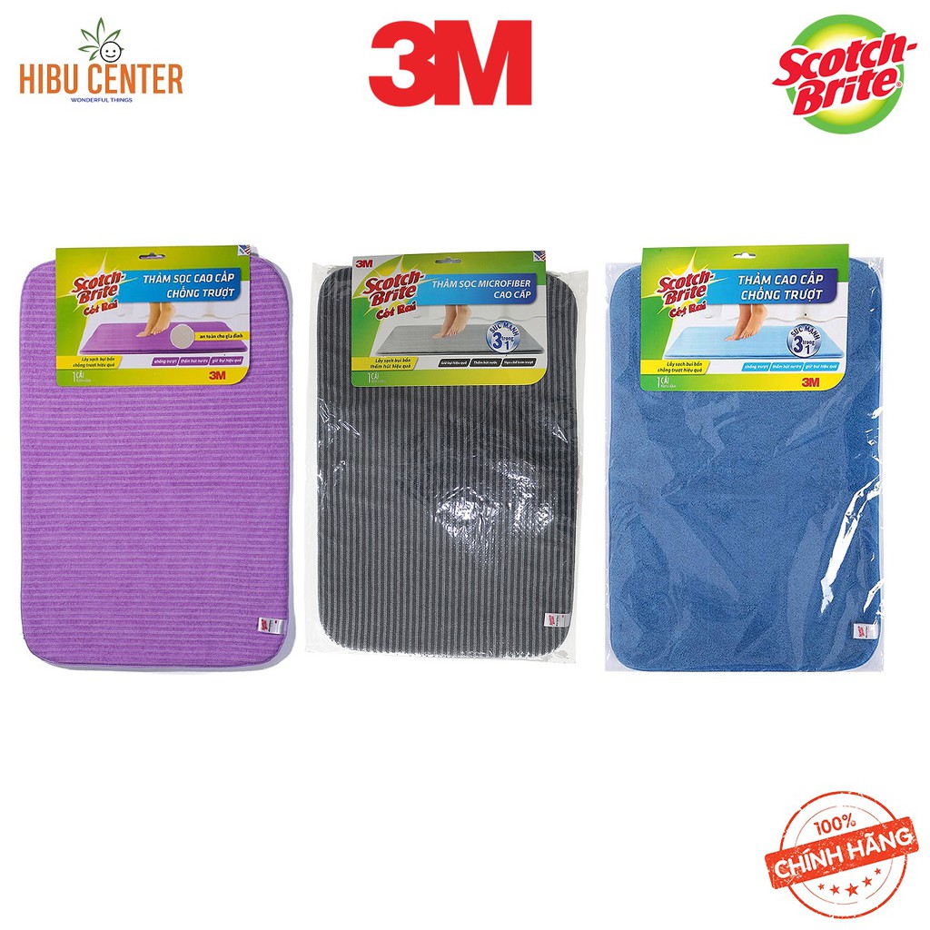 Thảm Trơn/ Sọc Microfiber Cao Cấp/ Mới Scotch-Brite 3M - 40 x 60 cm – Chống Trượt, Thấm Hút Nước, Giữ Bụi Hiệu Quả