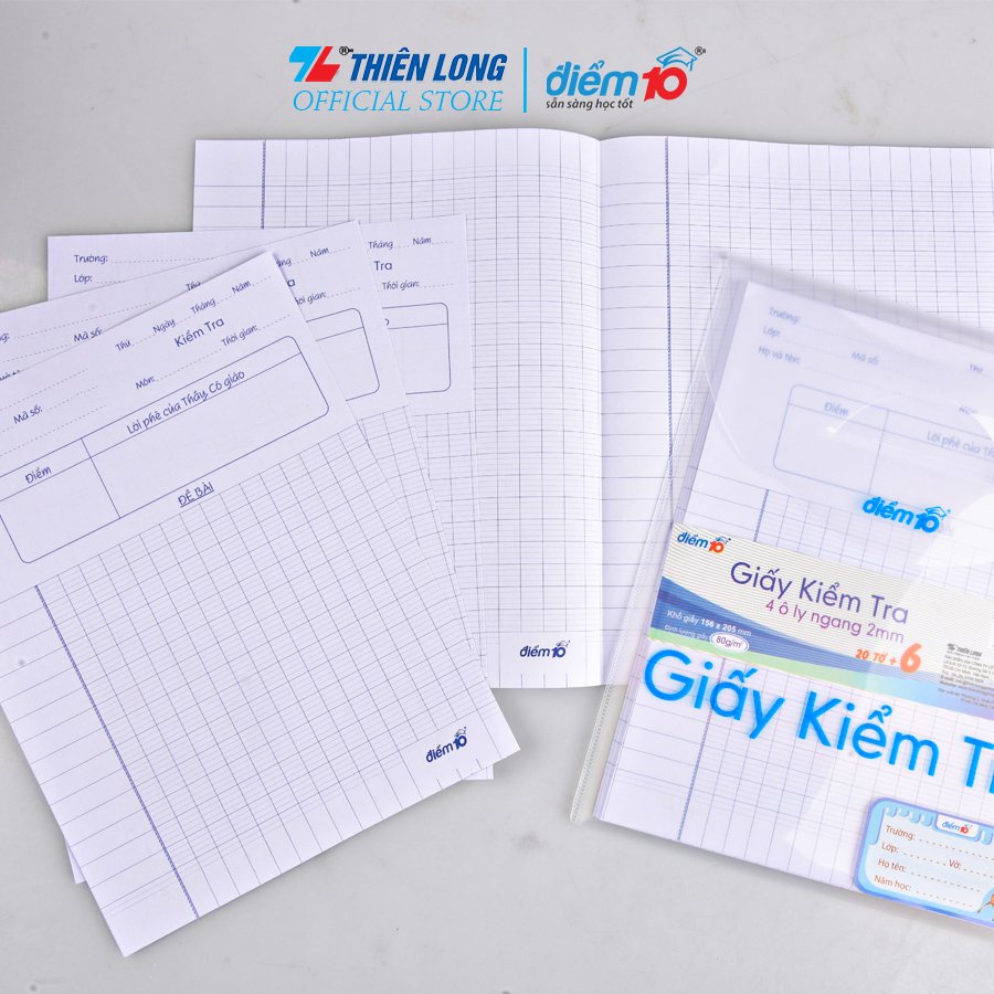 Giấy kiểm tra Thiên Long Điểm 10 TP-GKT09 - 4 ô ly ngang (20 đôi + 6 tờ đơn)