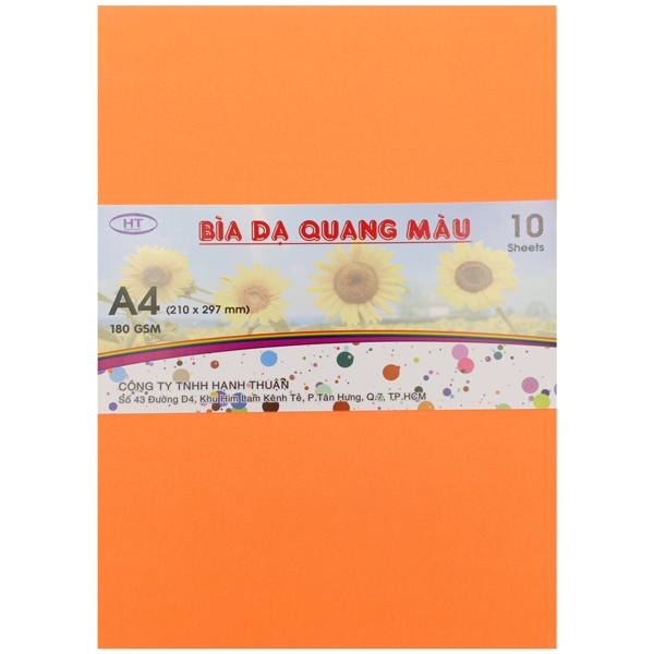 Bìa Dạ Quang Màu A4 HT 180gsm - Màu Cam