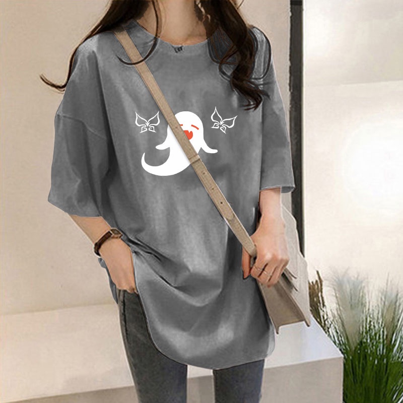 NRVP Áo thun ngắn tay dáng rộng in hình thời trang mùa hè Hàn Quốc 2022 cho nữ