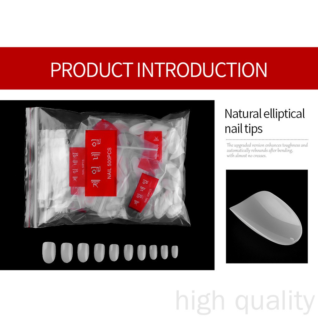 Bộ 500 Móng Tay Giả Hình Oval Trong Suốt Thời Trang Cho Nữ Run998