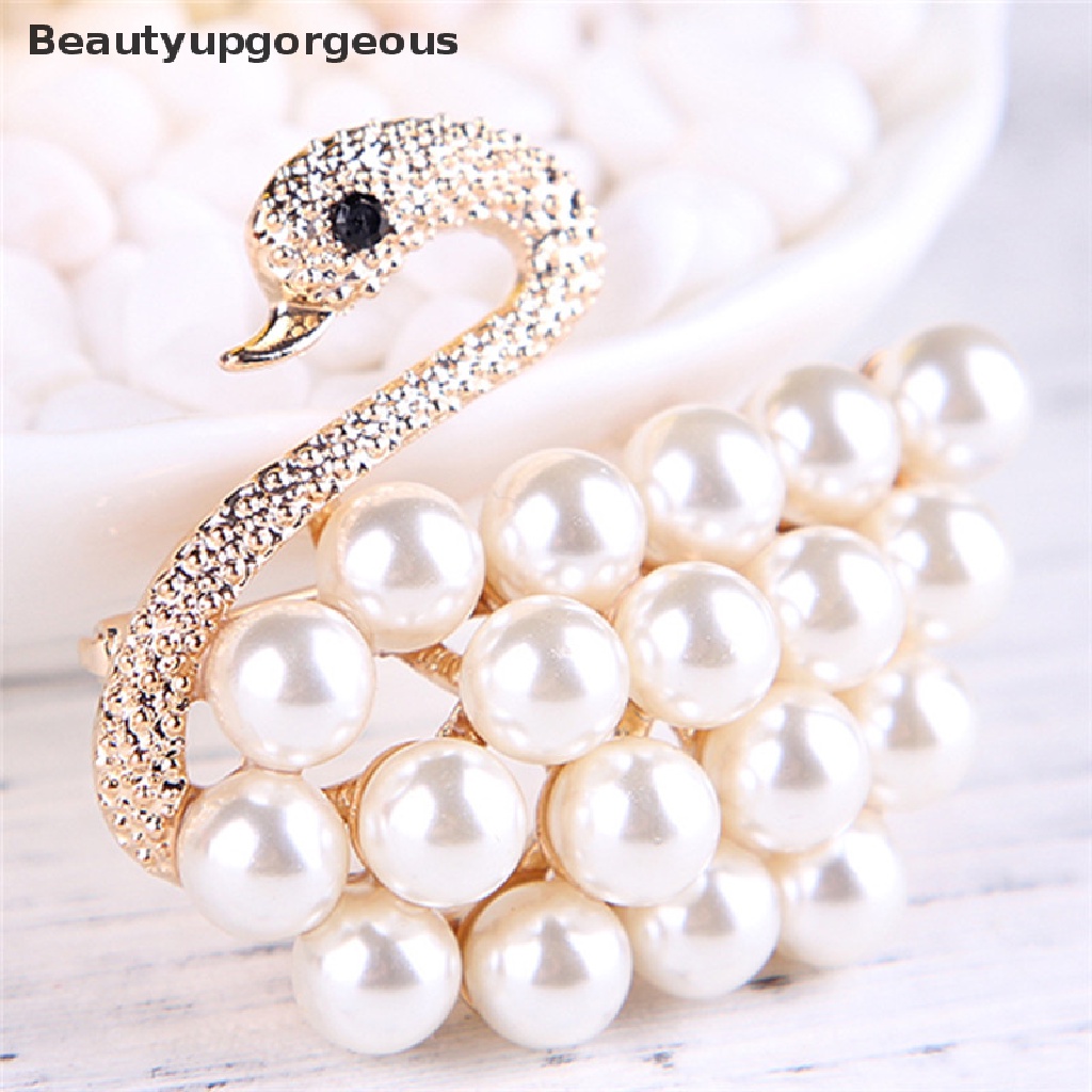 Ghim Cài Áo Hình Thiên Nga Đính Ngọc Trai Nhân Tạo Thời Trang