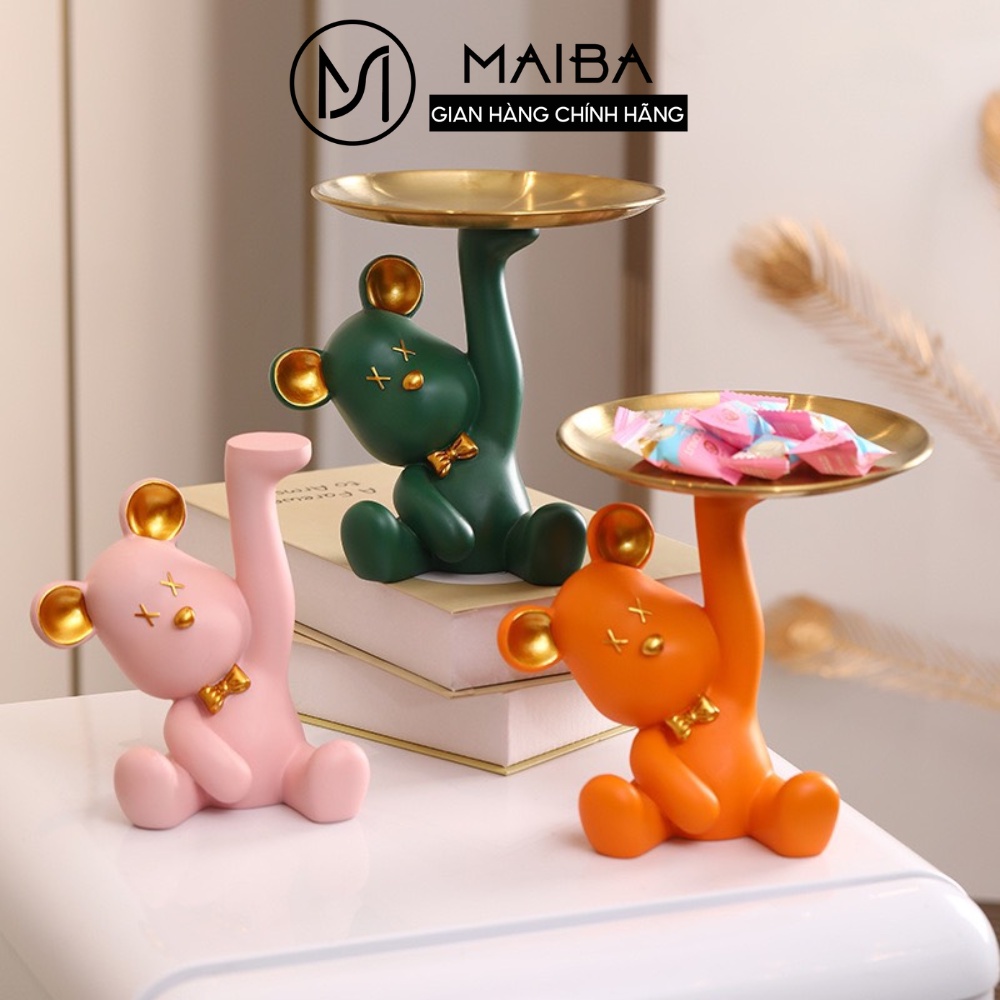 Tượng Gấu Bê Khay Decor Đựng Nến Thơm Tinh Dầu Mỹ Phẩm Chìa Khóa Trang Trí Nhà Cửa MAIBA