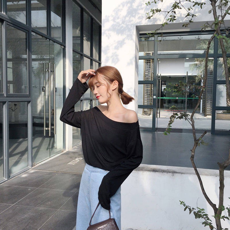 One Áo Thun Tay Dài Trễ Vai Thiết Kế Dáng Rộng Thoải Mái | BigBuy360 - bigbuy360.vn