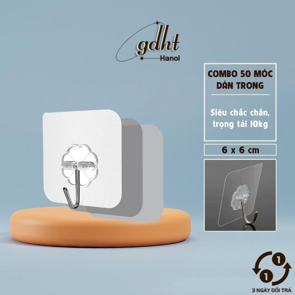Combo 50 móc dán tường treo đồ trong suốt chịu lực 10kg