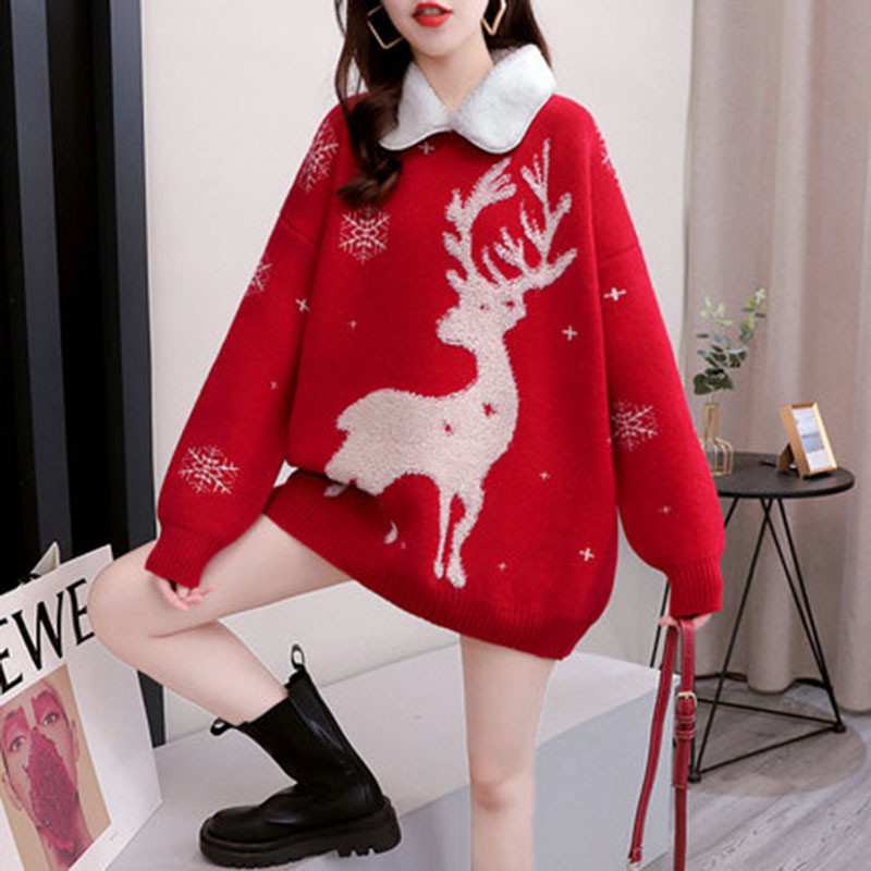 Áo Len Phối Nhung Dày Màu Đỏ Kiểu Giáng Sinh Năm Mới Siêu Xinh M098