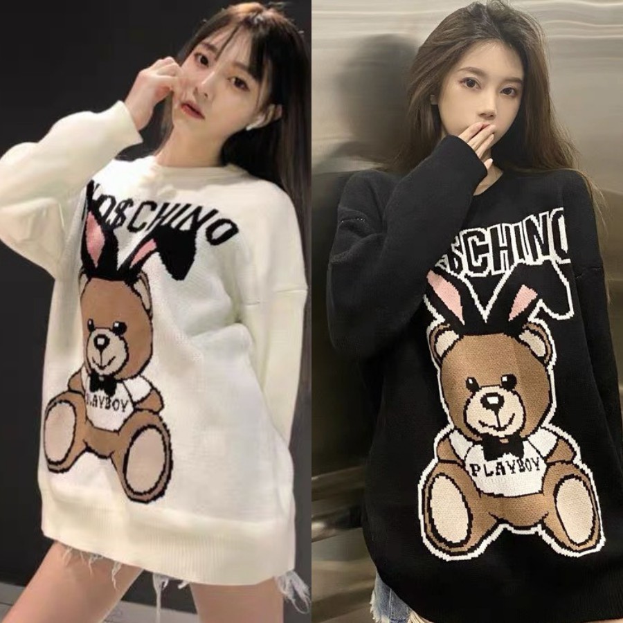 Áo Sweater Nỉ Gấu Mo&Chino, Nam Nữ Form Rộng Dài Tay, 2 Màu Trắng Đen Unisex, chất nỉ dày dặn