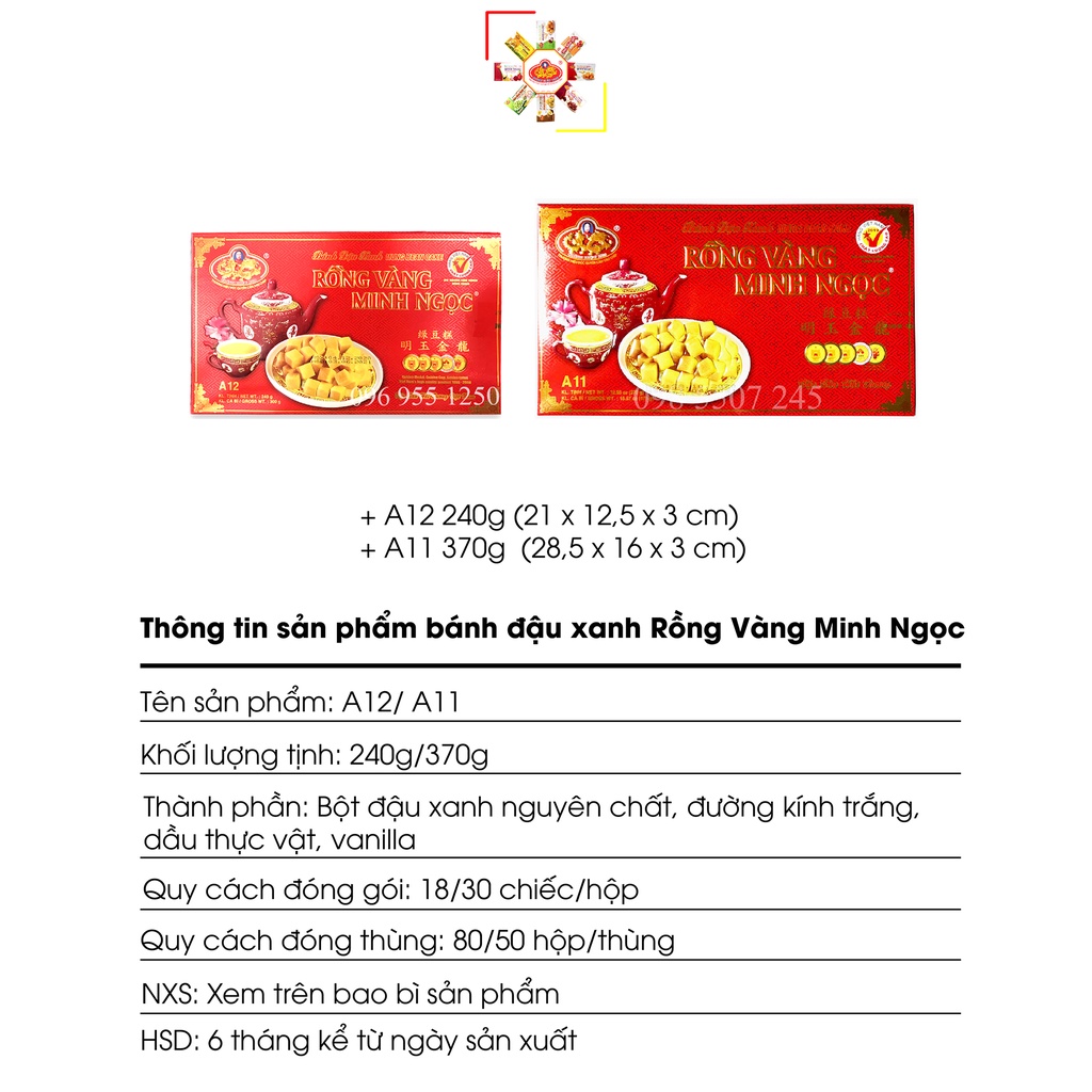 Bánh đậu xanh xuất Nhật rồng vàng Minh Ngọc ấm trà 240g/370g - Đặc sản Hải Dương