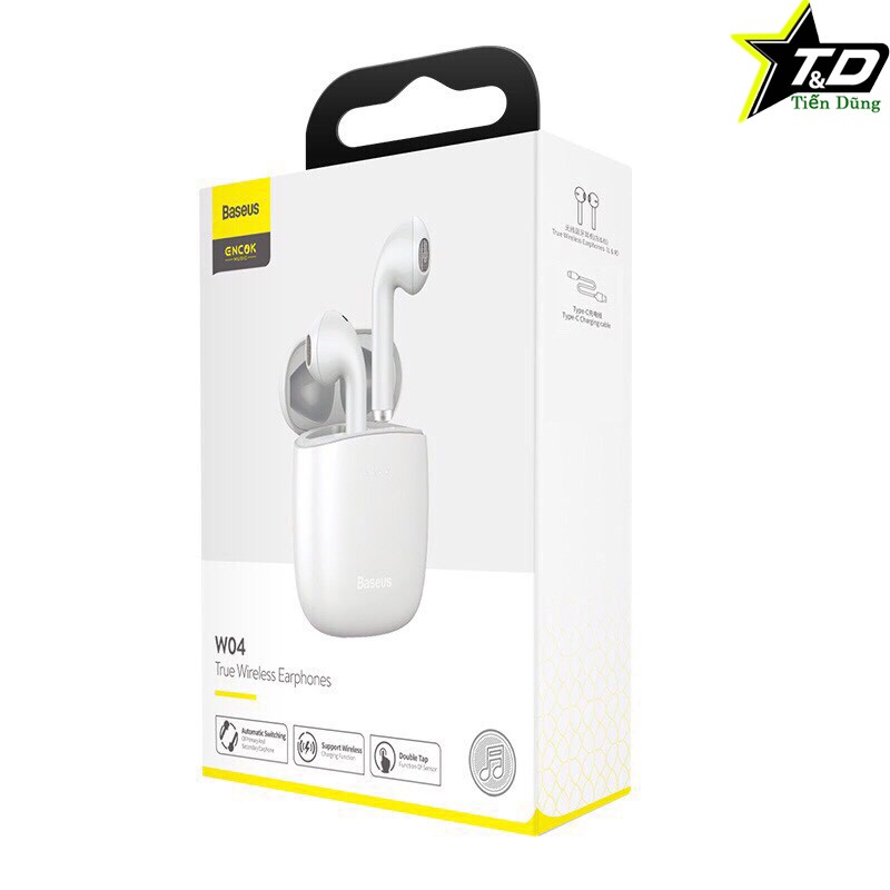 Tai nghe không dây baseus W04 Pro bản sạc không dây chính hãng- Tai nghe Bluetooth baseus encok tws w04 pro sạc nhanh