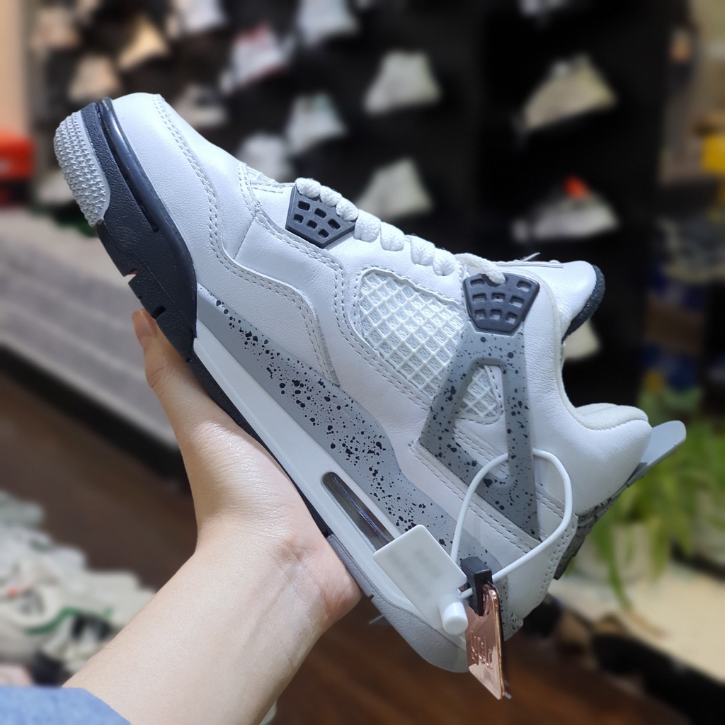 Giày thể thao cổ cao Jordan 4 nam nữ màu xám trắng, Giày bóng rổ đẹp giá rẻ, Sneaker cao cổ retro white