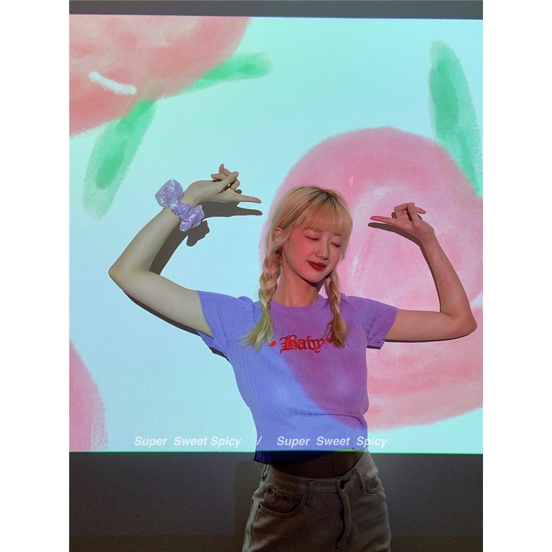 Áo Thun Dệt Kim Tay Ngắn Dáng Ôm Thời Trang Hàn Quốc Cho Nữ