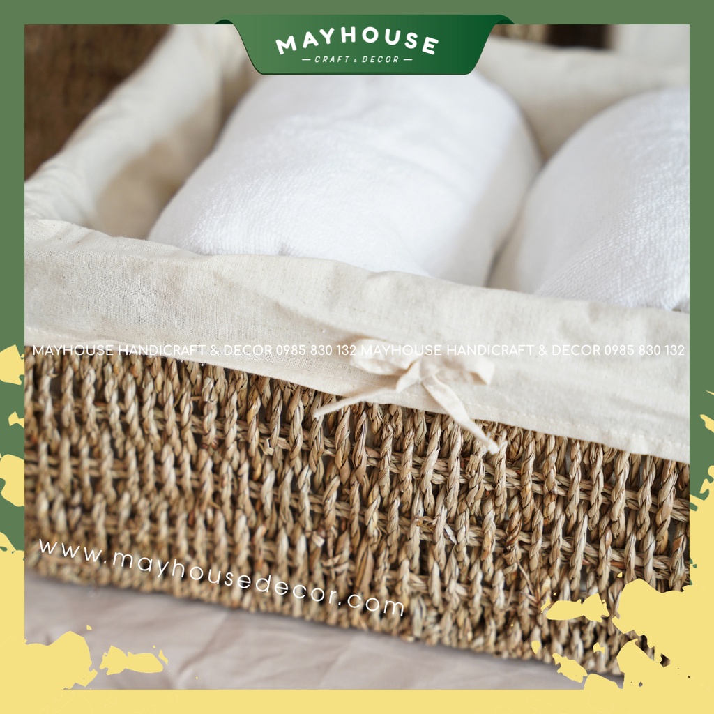 Giỏ đựng đồ bằng cói kèm lót, sắp xếp nhà cửa, decor trang trí nhà xưởng mayhouse
