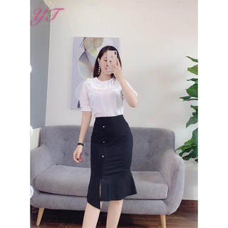 Áo sơ mi nữ cổ bèo chấm bi - áo kiểu tay bồng