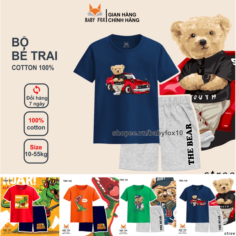 Bộ thun bé trai size nhí, trung, đại 100% cotton cao cấp, thương hiệu BABY FOX f