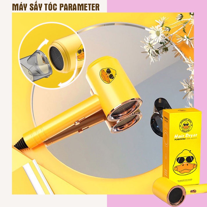 Máy sấy tóc mini PARAMETER GB-17625 Hình Vịt Vàng Cute công suất 1200W kèm mỏ sấy, 2 chiều nóng lạnh, 3 tốc độ gió