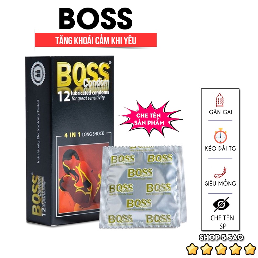 Bcs Boss 4 in 1, Gân - Gai Kéo Dài Thời Gian Yêu ( Hộp 12 cái ) - Ghi Nhớ Từng Khoảnh Khắc Cặp Đôi