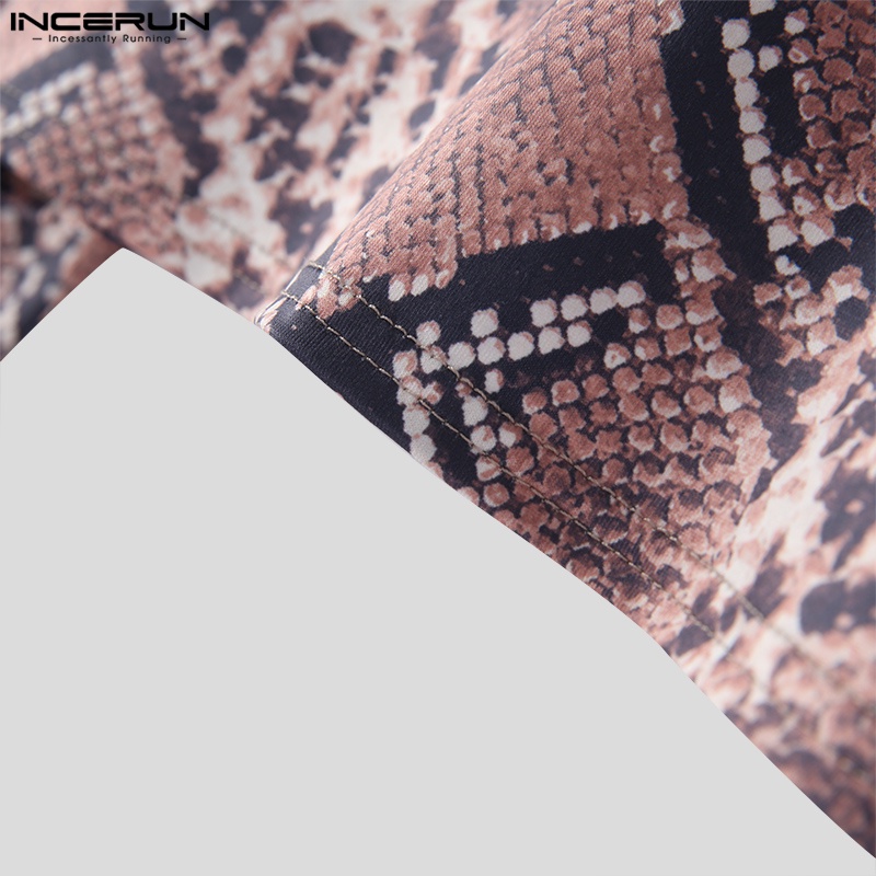 Áo thun crop top INCERUN tay dài in họa tiết độc đáo thời trang quyến rũ cho nam