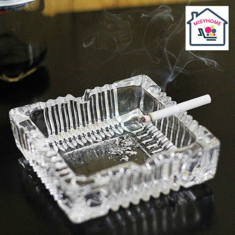 Gạt tàn thuốc lá xì gà cigar thủy tinh pha lê hình vuông tròn Glass ware cao cấp Misyhome